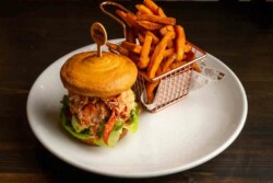 4oz. lobster meat, onions, lettuce, tomato, avocado, lemon aioli. Served with French fries or Sweet potato fries